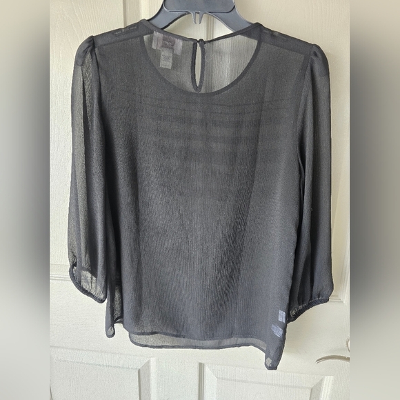 Loft Ann Taylor Sheer Blouse XS Black 3/4 Sleeves See Thru Pleated Front Y2k - Picture 12 of 12